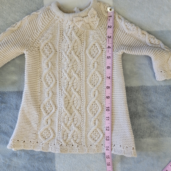 Cupcakes And Cashmere Infant Baby Dress Cable Knit Crochet Bow Beige Size 3-6 M - Picture 9 of 9
